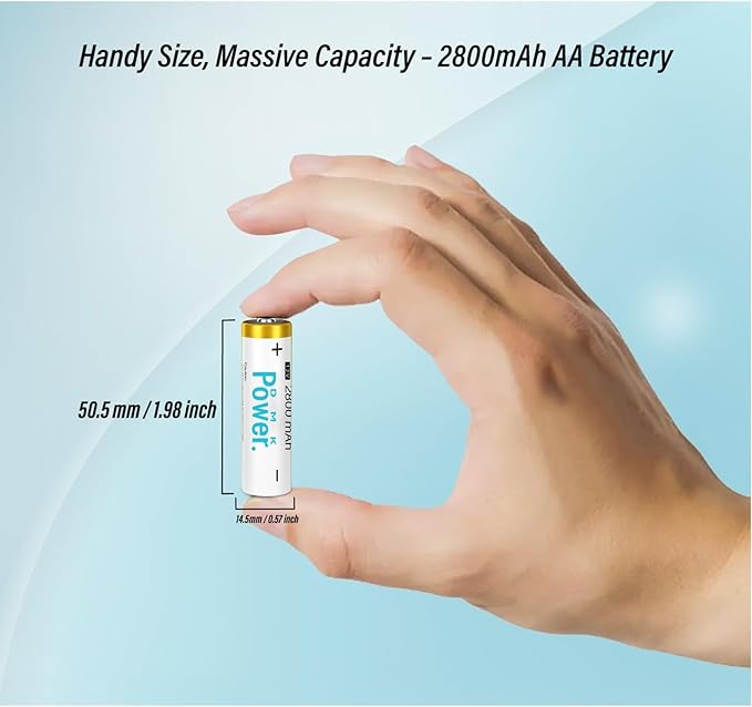 DMK POWER Rechargeable High Capacity Batteries 1.2V NiMH Low Self Discharge (AA White 2800MAH (8 Pieces))