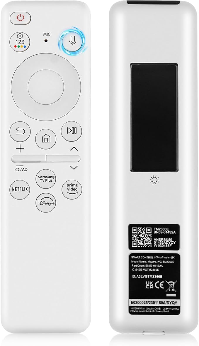 BN59-01432A for Samsung tv Remote, for Sam-Sung Solar tv Remote Replacement with Voice Rechargeable Solar Cell Compatible with Samsung Neo QLED 8K HDR Frame Smart TVs