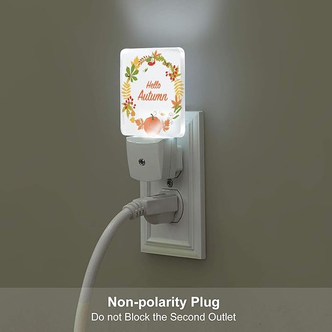 FSHVQKD Hello Autumn Night Light,Plug Into Wall with Dusk to Dawn Light Sensors, Warm Nightlights for Bedroom, Bathroom, Hallway, Kitchen, Gifts Ideal for Boys Girls Women Men
