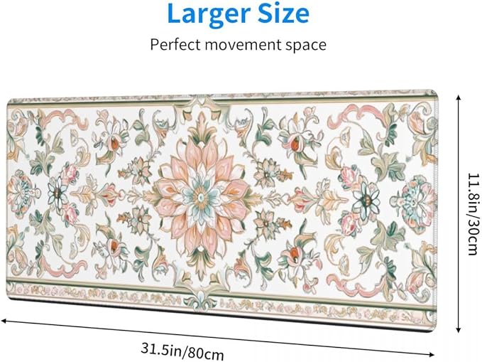 CANFLASHION Desk Pad,Office Desk Mat 31.5"×11.8" Large Gaming Mouse Pad,Durable Extended Computer Mouse Pad,Waterproof Thick Big Mouse Pads with Non-Slip Rubber Base Office Home Romantic Floral Rug