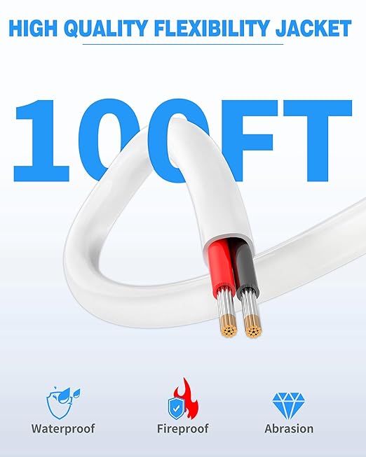 NAOVEO 12 Gauge Wire 2 Conductor Electrical Wire, 12 AWG Stranded PVC Tinned Copper Cable, Flexible/Low Voltage Automotive Wiring for LED Lamps, Marine, Speaker, Appliances (100FT)