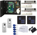 MENGQI-CONTROL TCP/IP 2 Doors Access Control System Kits Metal Push Release Button Electromagnetic Lock RFID Keypad Reader Power Supply Box Cards/Key fobs (Phone APP remotely Open Door)