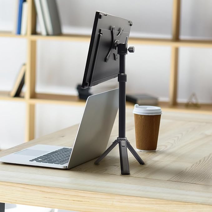 Kado Metal Portable Monitor Stand Tripod, 2-In-1 Phone/Tablet Clamp Portrait/Landscape, 100x100mm 75x75mm Wall/Arm Mount Adapater Bracket Plate, 360° Ball Head Compact for Projector, Camera and Webcam