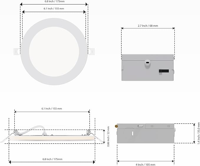 INFIBRITE 6 in Slim Recessed LED Downlight with Night Light 5CCT Selectable White New Construction 12 Watt 1050LM Triac Dimmable 24 Pack