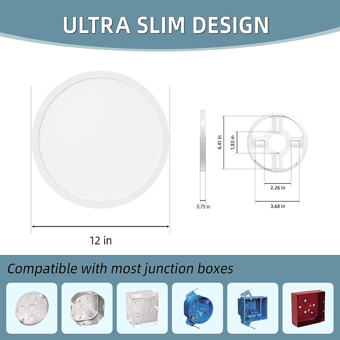 TOPELER 12 Inch Flush Mount Ceiling Light with 5-in-1 CCT Selectable (2700K,3000K,4000K,5000K,6000K), 28W 2400Lm Dimmable Flat Ceiling Light Surface Mount for Kitchen, Hallway, Bedroom, 2 Pack