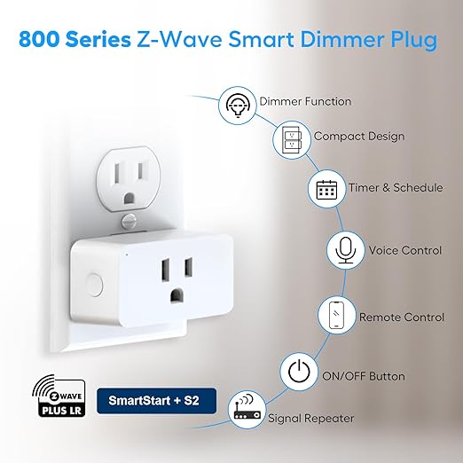 Zwave Dimmer Plug 800 Series 2 Pack, Dimmable Zwave Outlet Built-in Repeater Range Extender, Smart Dimmer Plug Need Z-Wave Hub Required, Compatible Smartthings, Alexa and More, FCC and ETL, 200W