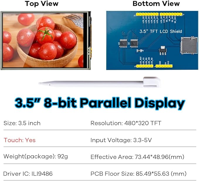 Hosyond 3.5 inch 480X320 TFT Touch Screen Module LCD Display Shield with SD Card Socket Compatible with Arduino R3 Mega2560
