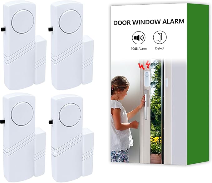 Door Window Alarm, 90dB Door Alarms Sensor for Kids Safety, Home Security, Door Window Burglar Alarm, Window Pool Alarms for Home, Apartments, Offices, Hotel Rooms (4pack)