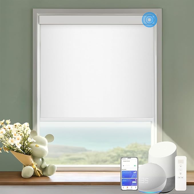 COOLWINDS Motorized Blinds with Remote Cordless Automatic Motorized Shades Custom Blinds for Windows Smart Curtains Compatible with Alexa Google Home(Custom)