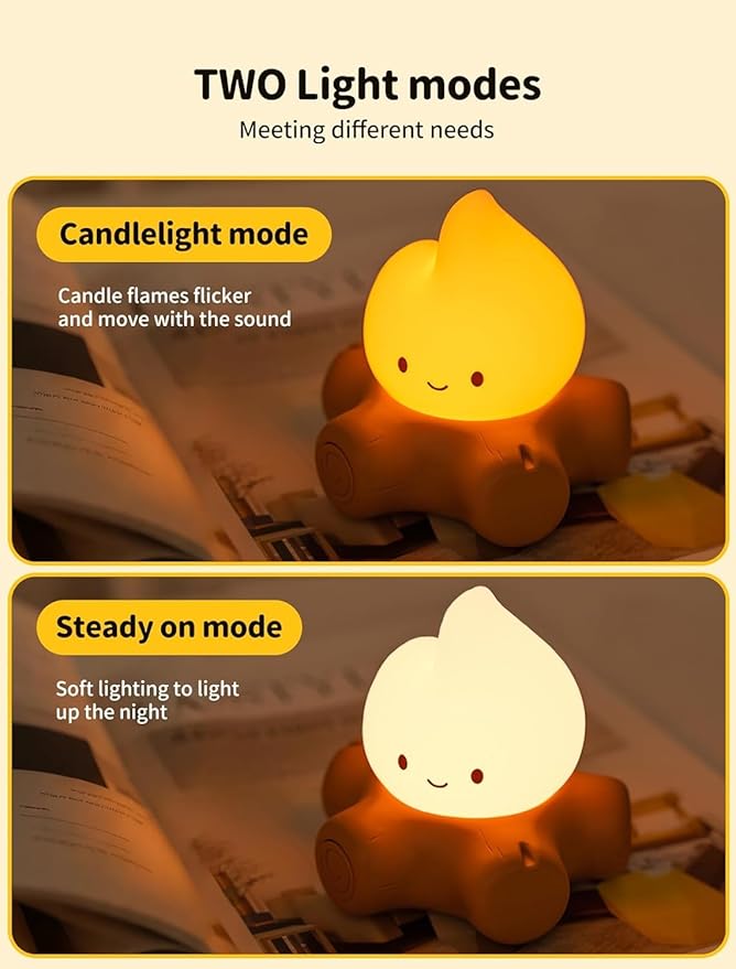 3 PCS Campfire Night Light, Rechargeable Flame Lamp, Cute Desk Lamps for Table Decorations, Flameless Candles Lights Gifts for Kids Teens Friends, Suitable for Birthday Party Holiday Camping Decor
