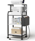 DongRong Tall Printer Stand with Storage Adjustable Shelf and Bag, 4-Tier Large Printer Table with Charging Station for Home Office, Printers Cart with Wheels for 3D Shredder Scanner Fax (White)