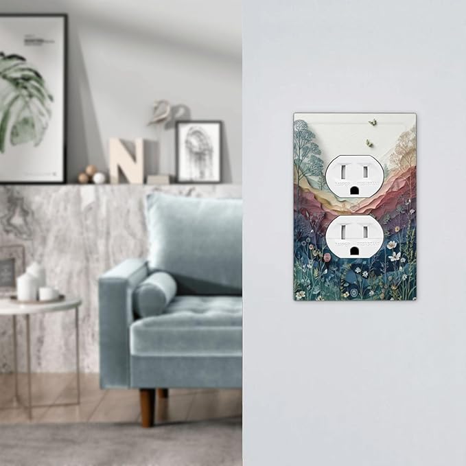 Bvtewkhz Wildflowers Rustic Flowers Floral Plants Duplex Outlet Wall Plate Cover Vintage Mountain Decorative Light Switch Covers Electrical Faceplate Switch Plates for Bathroom Kitchen Home