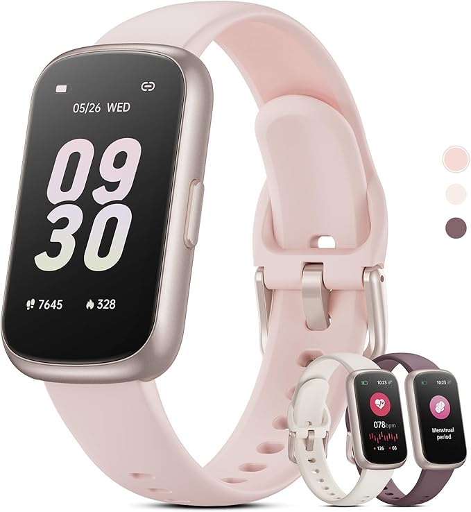 TIFOZEN Health Fitness Tracker Smart Watch with 24/7 Heart Rate, Blood Oxygen, Sleep Tracker, Pedometer, 3 Colorful Bands & 3ATM Waterproof Activity Tracker with Step Calorie Counter, Bubble Pink