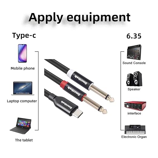 Smithok USB C to Dual 6.35mm 1/4 inch Stereo Splitter Y Cable, USB Type C to Dual 6.35mm 1/4 inch TS Audio Cord for iPhone 15 Series,Smartphone,Tablet,Laptop, Amplifier, Speaker(6.6 ft/2m)