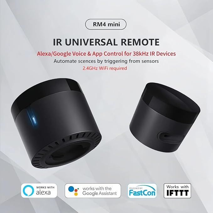 Broadlink RM4 Mini Smart Remote(2.4GHz Wi-Fi Only)- IR Blaster Hub for Smart Home Automation, Infrared TV Air Conditioner Remote Replacement Compatible with Alexa, Google Assistant, IFTTT