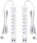 2 Pack Power Strip, 12FT Long Extension Cord, Surge Protector with 6 Outlets and 4 USB Ports (2 USB C), Flat Plug Overload Protection, Extension Cord 10+ ft, Wall Mount for Home Office Dorm College