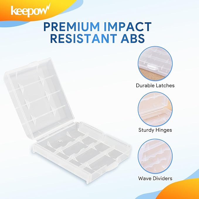 KEEPOW 24 Pcs AA/AAA Battery Storage Case Holder Box, Clear Color