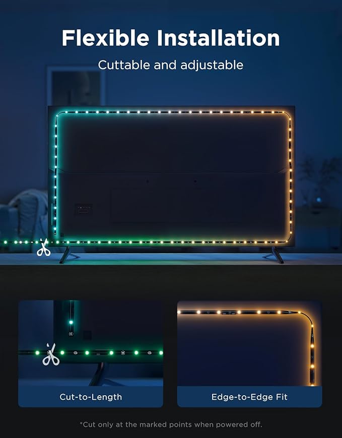 Govee TV LED Backlight 2, 18.4ft Cuttable TV Lights for 32-86 Inch TVs, Color Changing RGBWIC LED Strips Lights with 210+ Scene Modes & Music Sync, Smart APP and Voice Control, Easy Install