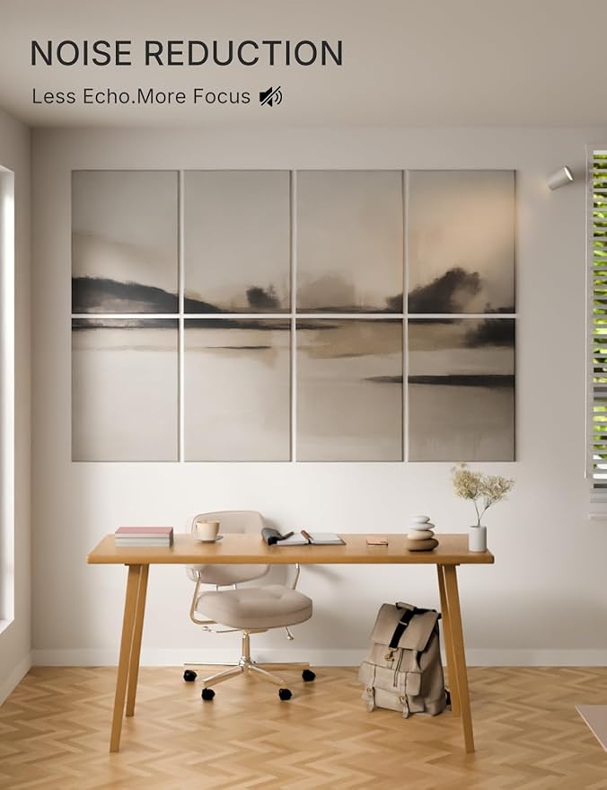 Wall Art Acoustic Panels,70''×47''Sound Absorbing Panels-8-Pack with 60 Adhesive Tabs, Panels for Living Room and Recording Studio, Offices-Mist Reflections