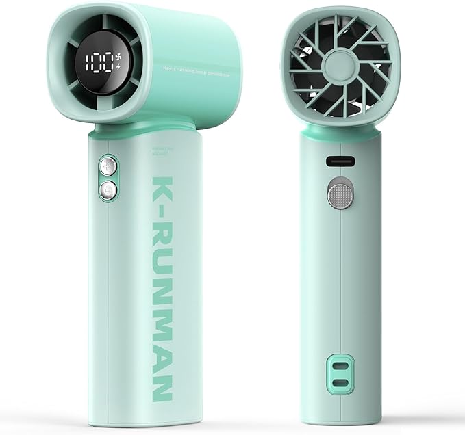 K-RUNMAN Portable Handheld Turbo Fan,100 Speeds Adjustable Mini Personal Fan, 4000mAh USB Rechargeable Battery Operated, LED Display,Gifts for Women Men Travel/Camping/Outdoor (Green)
