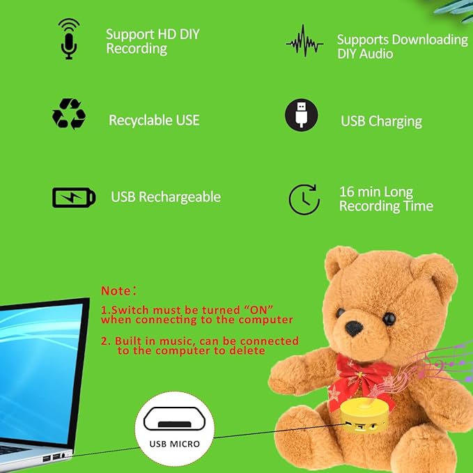 JRGKJCP 16 Minutes Voice Recorder, Record Custom Message for Crafts, Stuffed Bear, Baby Doll, and Pillow (Yellow)