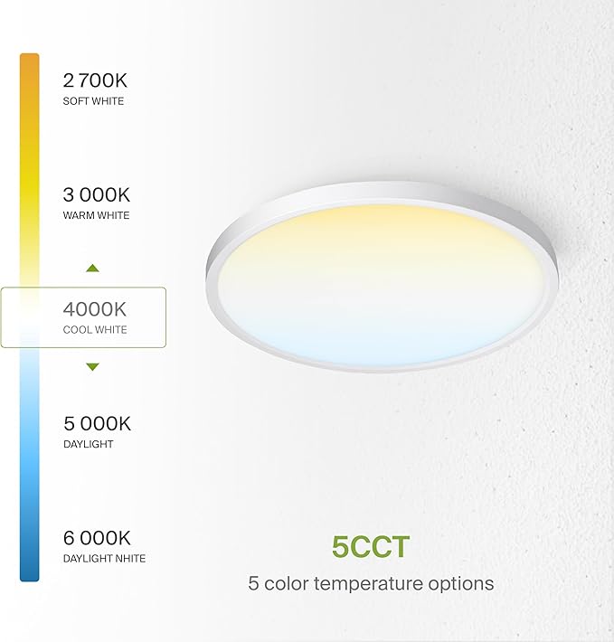 ASD LED 12" Round Flush Mount Ceiling Light Fixture, Low Profile Surface Lighting | 5CCT, Dimmable, Ultra-Thin, ETL Listed | 24W 1900LM 2700-6000K 120V | Kitchen, Hallway Lamp | White, 12 Pack