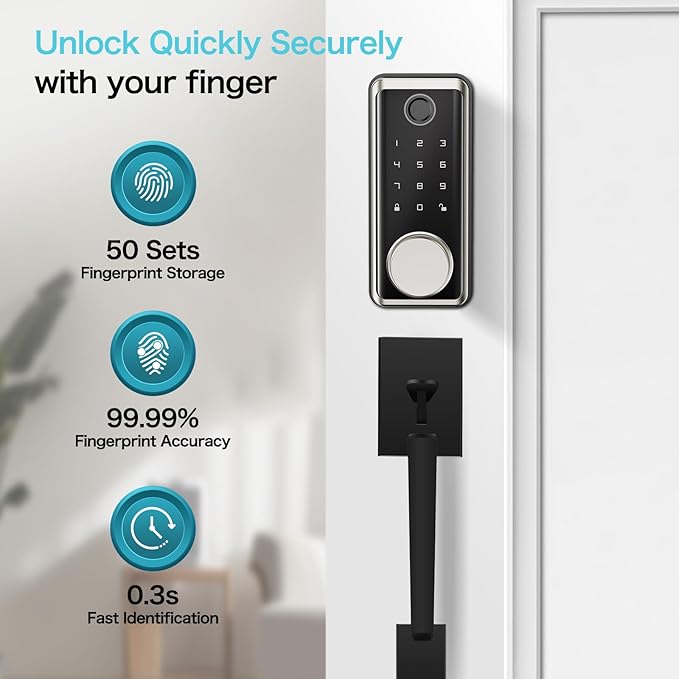 Smart Locks Front Door, Keyless Entry Door Lock with App Control, Fingerprint Deadbolt Alexa with Touchscreen Keypad Code, Bluetooth Electronic Deadbolt Auto-Lock for Home