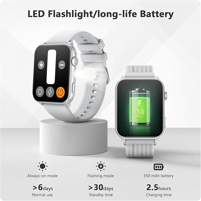 Blackview Smart Watch for Women,1.91" HD Touchscreen Fitness Watch with Flashlight, Bluetooth Notifications/Make Calls, Heart Rate/Sleep Monitor/2 Straps, Fitness Watch for Android/iPhone