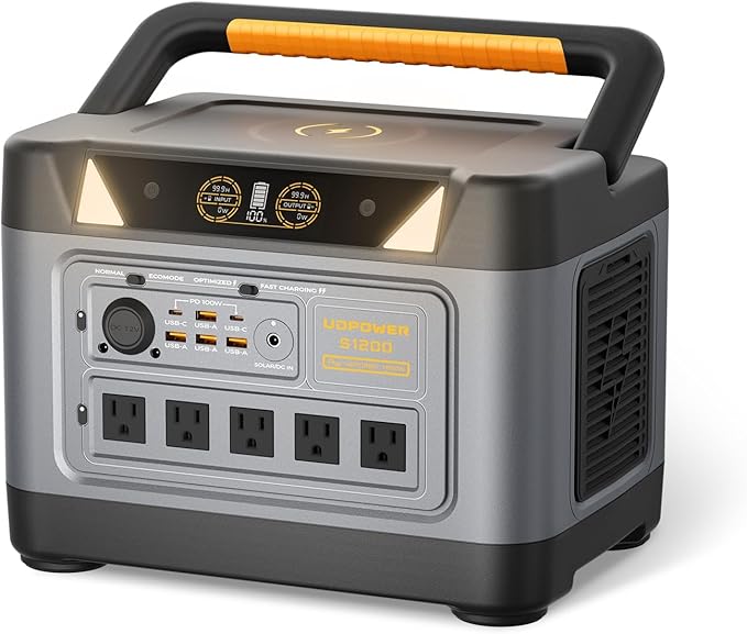 UDPOWER S1200 1190Wh Portable Power Station(Solar Panel Option) | 1200W (1800W Surge) Pure Sine Wave AC + Max 400W Solar Input | UPS Backup for Home, RV & Emergencies