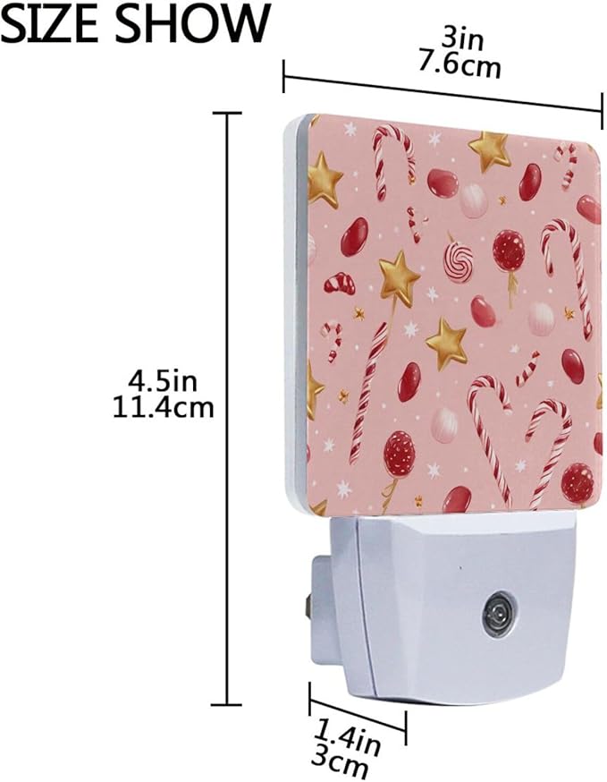 Pigsaly Led Night Light Gold Star Christmas Red White Candy Cane Lollipops Night Light Plug in Wall Lamp Smart Dusk to Dawn Sensor Nightlight Led Lamp Energy Saving Lights Gift for Kids Room Bedroom