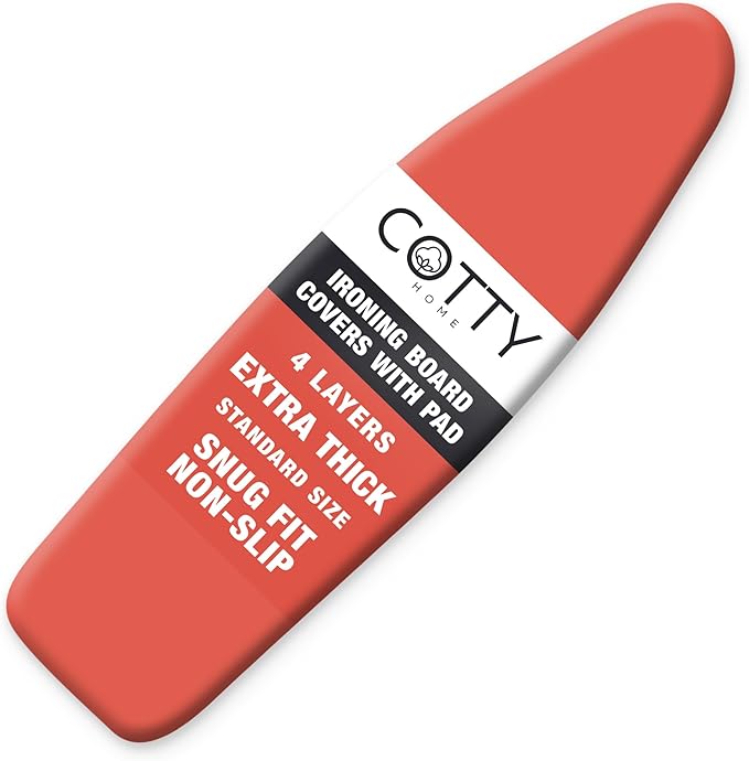 COTTY HOME Extra Thick Ironing Board Covers with Pad Standard Size 15x54, Heat Reflective Full Scorch Resistant Padding, Snug Fit Non-Slip Nose Pocket Fastener Straps Elastic Edges, Orange