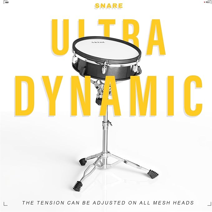 AKLOT Fully-Expandable Electric Drum Set: Independent Stand System, 12" Wooden Snare, Independent Hi-Hat and Triple-Zone Ride Cymbal, Mesh Bass Drum, 475 Sounds, Drum Sticks, Lesson Book (B-CORE546)