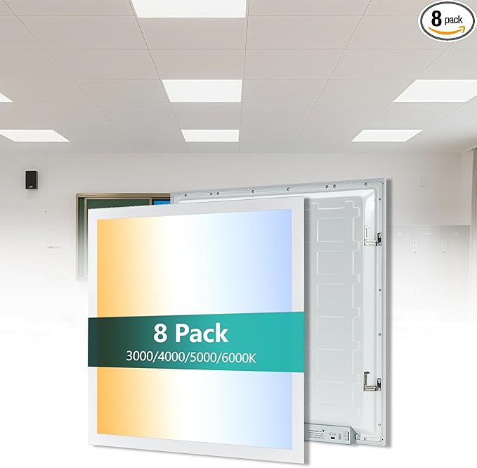 VocgoUU 2x2 LED Flat Panel Light for Drop Ceiling, 5500LM, 0-10V Dimmable, 30W/40W/50W Selectable, 4CCT 3000K/4000K/5000K/6000K, ETL Listed, 100-277V, 8 Pack