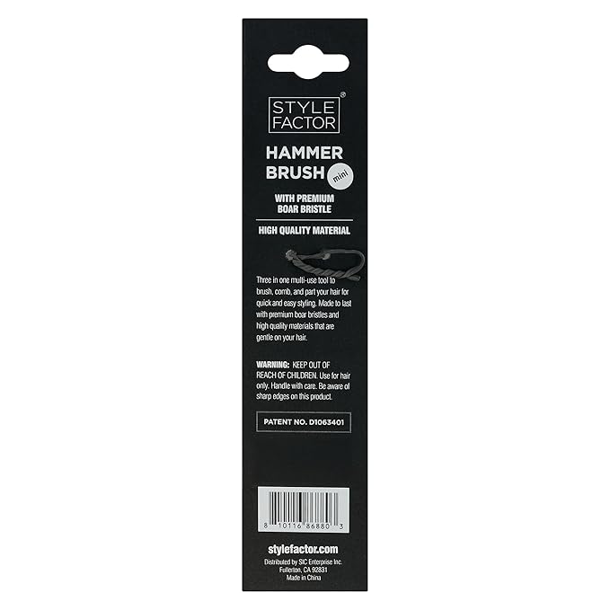 Style Factor EDGE BOOSTER® Hammer Brush Rat Tail– Double-Sided Edge Control Brush & Comb with Boar Bristles – For Edges, Slick Backs, Baby Hair Styling, and Taming Flyaways- Mini Travel Size