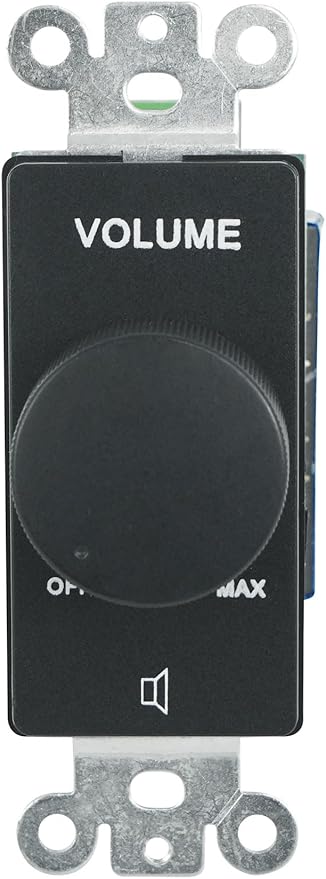 Rockville VOL70200 Black 200W 70V Volume Control Zone Controller, Single Gang, 12-Step Attenuation, Detachable Euro-Block, for Multi-Zone Audio Systems