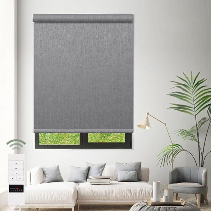 Zshine Motorized Blackout Window Blinds Customize Width (23-95 Inches) Remote Control Wireless and Rechargeable Roller Shades Blinds for Windows, Home, Office, Hotel, Club, Restaurant(82164D)