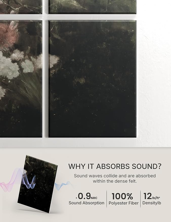 Wall Art Acoustic Panels,70''×47''Sound Absorbing Panels-8-Pack with 60 Adhesive Tabs, Decorative Sound Absorbing Panels for Living Room and Recording Studio, Offices-Garden in May