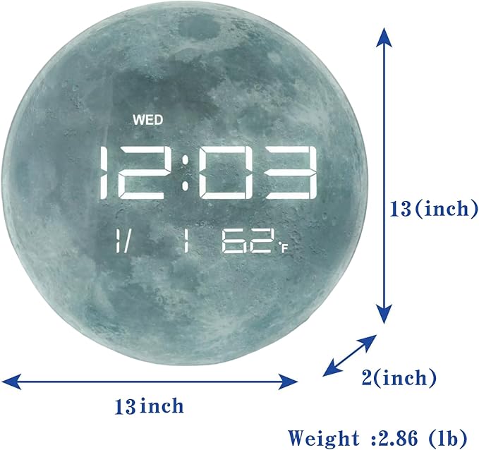 Nbdeal 13" Digital Wall Clock with LED Display, Calendar & Temperature, Automatic Dimming, 12/24hr Format, Wall & Desk Use - HUI-7860