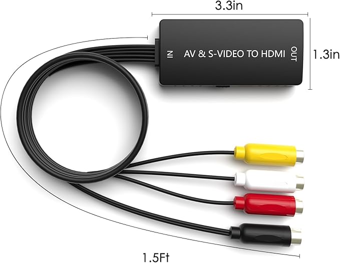 Arector RCA/S-Video to HDMI Converter, S Video+ AV to HDMI Converter with (RCA and Svideo Integrated), Compatible for PAL/NTSC/TV/PC/PS1/PS2/ STB/Xbox/VHS/VCR/DVD