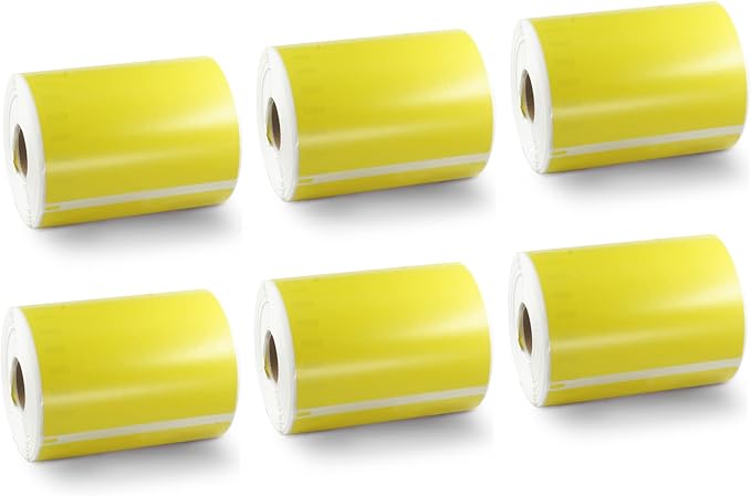 BETCKEY Colored Labels Compatible with Dymo 1744907 (4" x 6") Extra Large Shipping Labels, Compatible for Dymo LabelWriter Thermal 4XL & Zebra Desktop Printers [6 Rolls, Yellow]