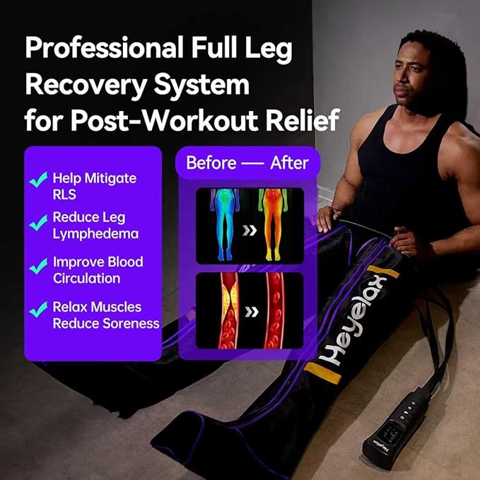 Heyelax Leg Compression Massager for Circulation and Pain Relief FSA, Recovery Boots Sleeve for Fast Therapy, Full Leg Massager as Ideal Gifts for Women Men(Large)