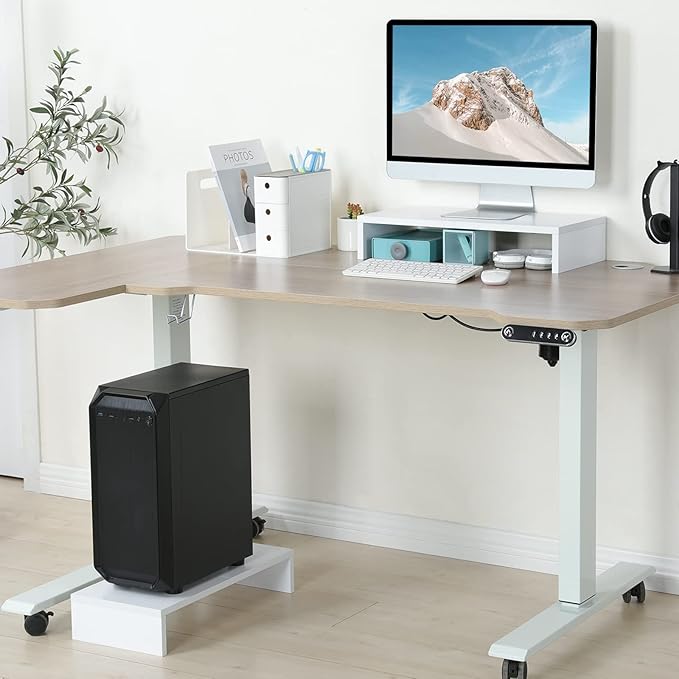 TEAMIX 20 inch White Monitor Stand Riser, Wood Desktop Stand for PC/TV/Laptop/Printer, White Monitor Riser with Storage, Computer Stand with Keyboard Organizer