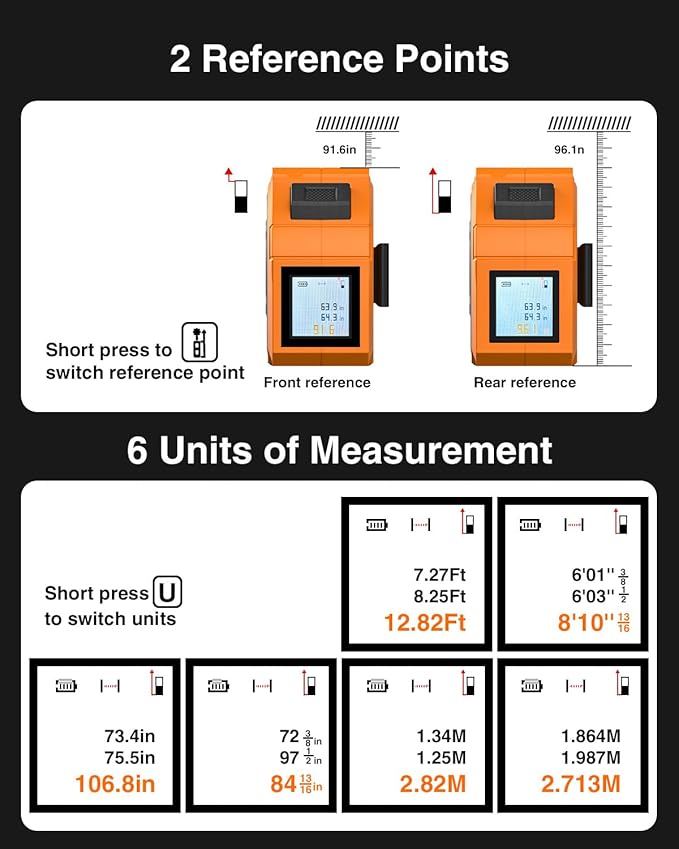 3-in-1 Digital Laser Tape Measure 328Ft Rechargeable Measuring Tool & 16Ft Auto-Lock Tape Measure Movable Magnetic Hook with Area/Volume/Pythagorean, Ft/in/M/Ft+in for Construction, Woodworking, Home