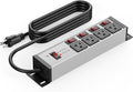CCCEI Heavy Duty Surge Protector Power Strip 20 Amp Individual Switches. 10FT 12 Gauge Extension Cord with Multiple Outlets. Kitchen, Garage, Shop, Industrial Wall Mount Electric Extender, Grey.