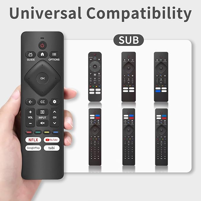 Replacement Remote for Philips TV, Compatible with Philips Google & Android 4K UHD HDR Smart TVs, No Setup Needed