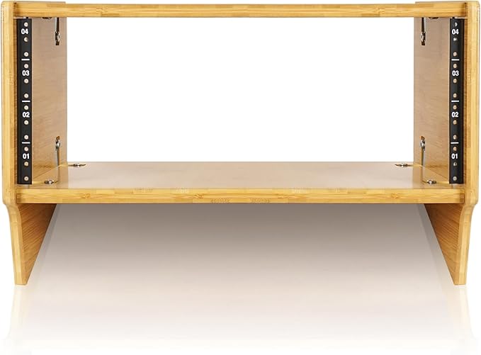 Sound Town DIY 4U Angled Desktop Turret Studio Rack, Solid Carbonized Bamboo, Assembly Required (STBR-4SL)