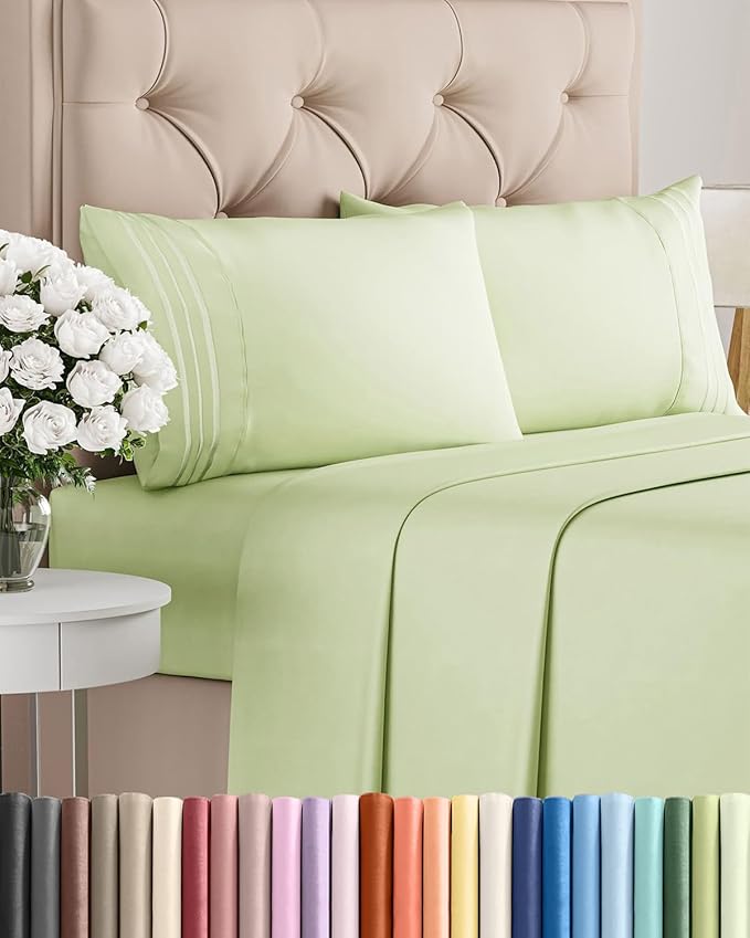 Cal King Size 4 Piece Sheet Set - Comfy Breathable & Cooling Bed Sheets Set - Hotel Luxury Bedding for Women, Men, Kids, Teens, Boys & Girls - Deep Pockets & Wrinkle Free - Oeko-Tex - Light Sage Green