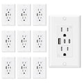 ELEGRP USB Outlets, 15 Amp Wall Outlet with 3 USB Ports, Dual USB C Ports Outlets, TR Tamper-Resistant USB Outlets Receptacles, Wall Plate Included, UL/CUL Listed, 10 Pack, White
