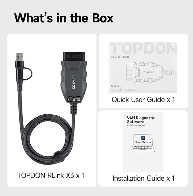 TOPDON 3-in-1 High-Speed USB OBD2 Adapter for FORScan, RLink J2534 Reprogramming Tool for GM/Ford/Chrysler, J2534 Pass-Thru Programmer, OEM Diagnostic Tool, Supports J2534/CAN FD, RLink X3