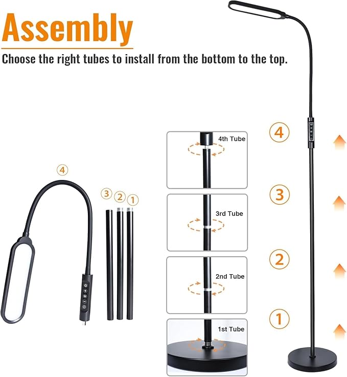 CeSunlight CRI95+ Floor Lamps for Living Room, 18W 3000LM Standing Lamp with 3 Color Temps, Gooseneck Adjustable Dimmable Lamp with Remote, Touch Control for Bedroom, Office, Tattoo Light